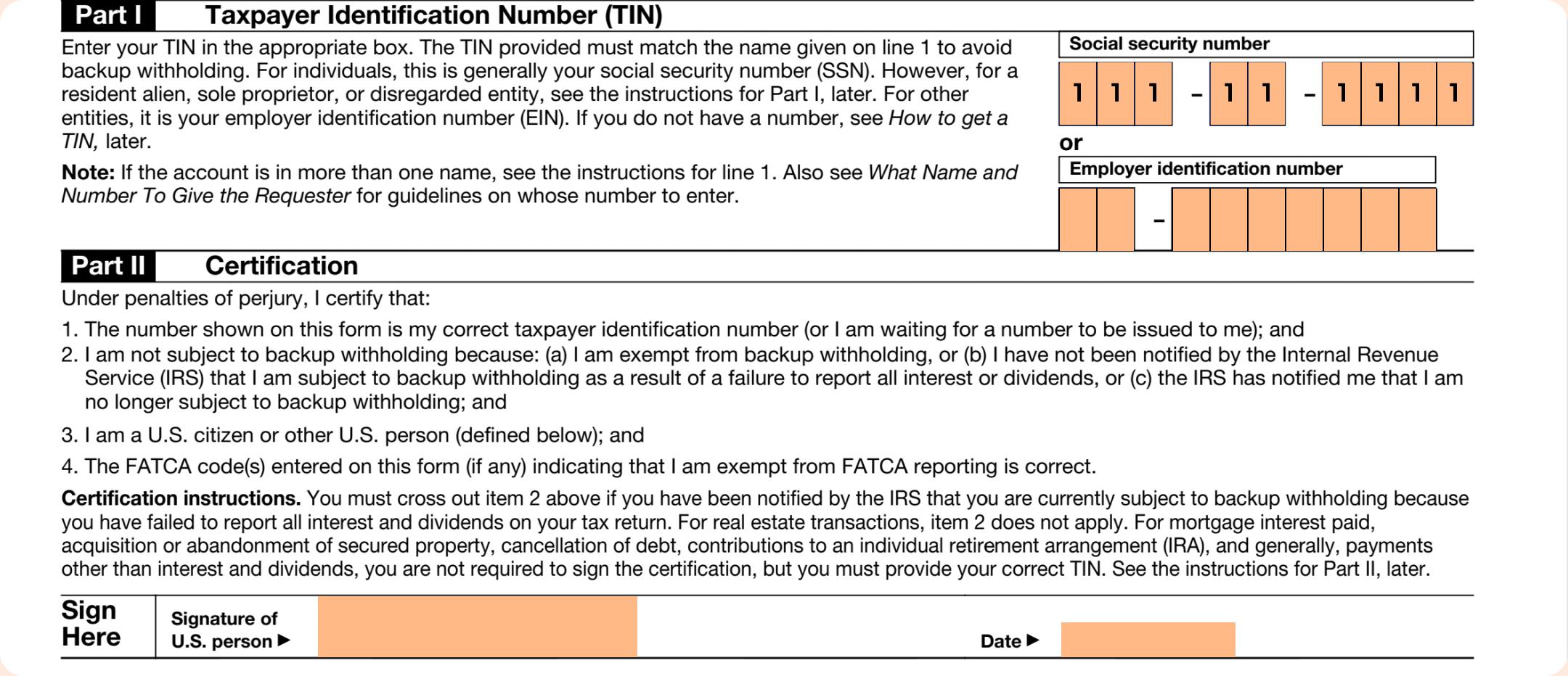 W-9 personal info filled example